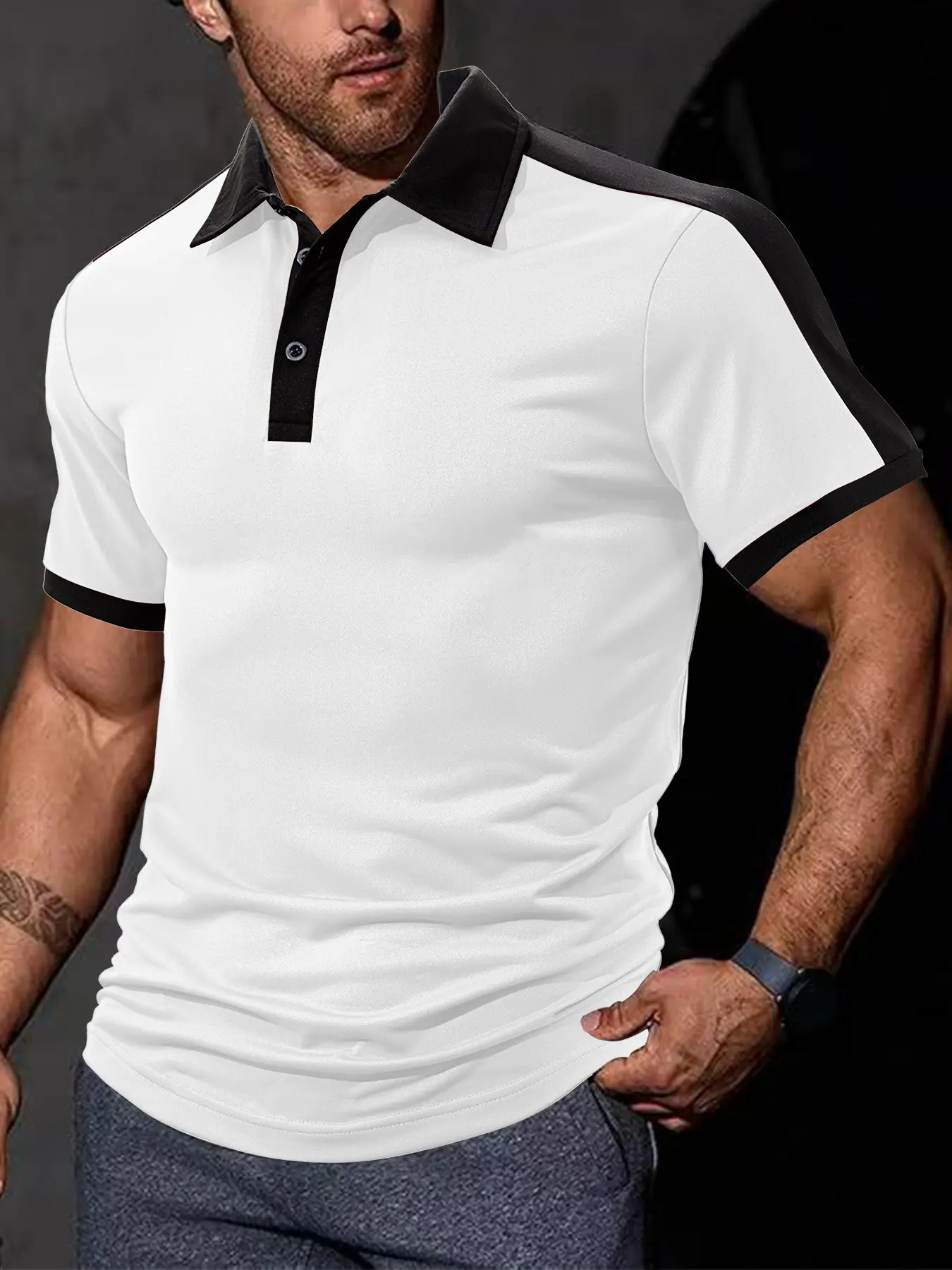 Men's Vintage Colorblock Polo Shirt, Fitted Short Sleeve, Breathable Sweat-Absorbent, Casual Spring Summer Fall, Golf Tennis Volleyball