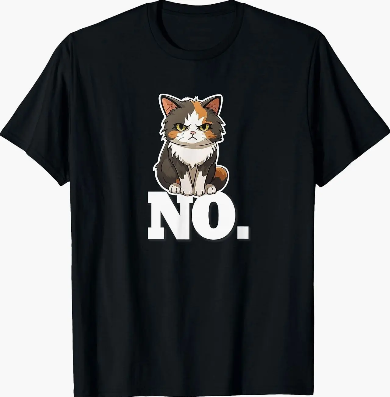 Men's Short Sleeve T-Shirt - Kawaii Look, Multi-Size Grumpy Calico Cat Lover Top for Women & Kids (ZS9)