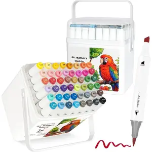 Markers Brush Tip, 48 Colors Dual-Tip Artist Markers, Brush & Chisel, 3.5g Large-Capacity Ink, with Kickstand Case, For Adult Coloring, Sketching, Design, Comics and Gifts