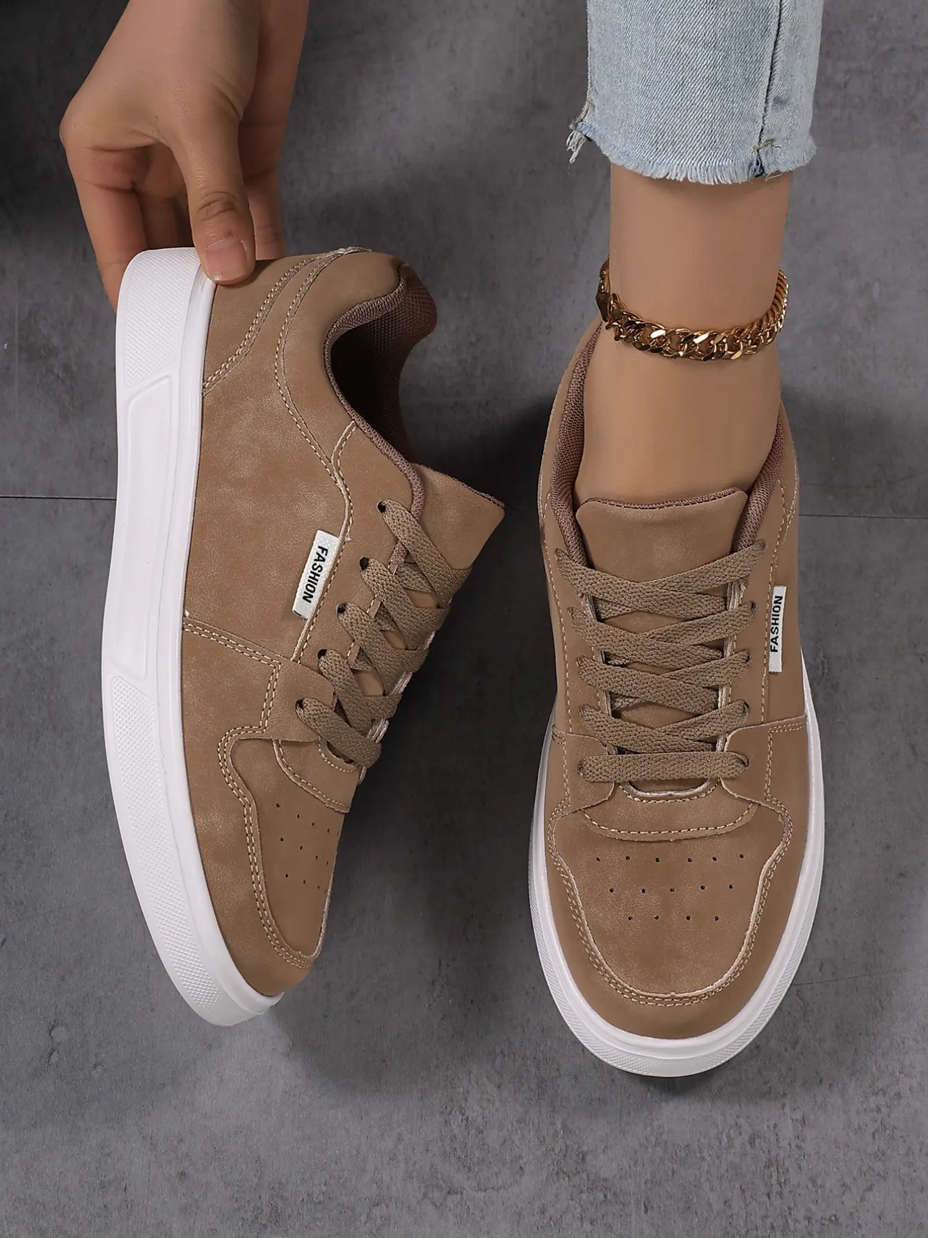 Spring New Women's Casual Sporty Sneakers, Comfortable Breathable Lace-Up Design, PU Leather Upper, All Seasons Wear, Plain Pattern