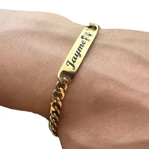 Personalized Gold-Tone Stainless Steel Bracelet with Engraved Name