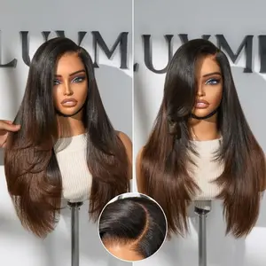 【LIVE】Luvme All-Day Comfort™ Wig Ombre Brown Layered Yaki Straight Glueless 7x6 Closure HD Lace Human Hair Long Wig Pre-Cut Lace