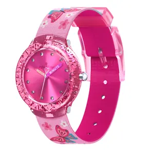 Magicme Butterflies Cartoon Kids Watch with Unique Diamonds on Dial Shiny Glitter Case Soft Ribbon Band Clear Hour Minute Easy Read Time Eco-Friendly Materials Certified by CPC 3ATM Waterproof Best Gift for Girls