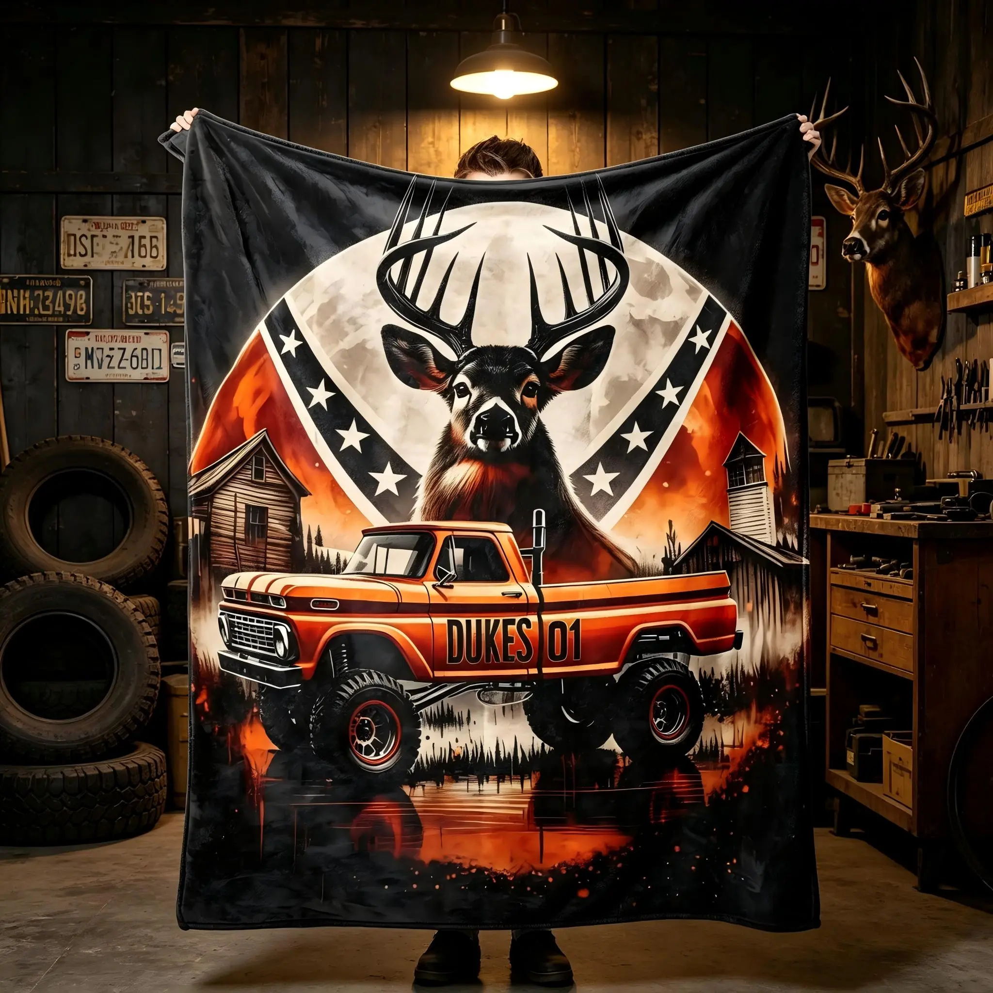 Soft Flannel Throw Blanket with Novelty Flag Deer Design - Cozy Warm Comfort for Home Office Use, Ideal Gift, Ca Prop 65 Compliant