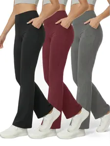 EBIOSVE 3-Pack Women's High Waist Flare Leggings with Tummy Control & Side Pockets Lightweight Breathable Yoga Pants for Spring Daily Commute