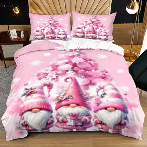 2/3 Set Pink Christmas Themed Printed Duvet Cover Set, Pink Christmas Tree and Snowflake Patterned Bedding Sets, Suitable for Those Who Pursue A Sweet Christmas Style, Adding A Unique Festive Warmth To The Bedroom.  1 Duvet Cover and 1/2 Pillowcase