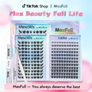 MaxFull Luna & MuseMix Lashes |Ultra-Soft 0.03mm micro-thin band| Brown–Black Natural Blend & Manga Styles| Durable Curl, Lightweight, Realistic 3D Volume | Left/Right Eye Design | Beginner-Friendly, Long-Lasting DIY Cluster Lashes  |  Eyelashes Extension