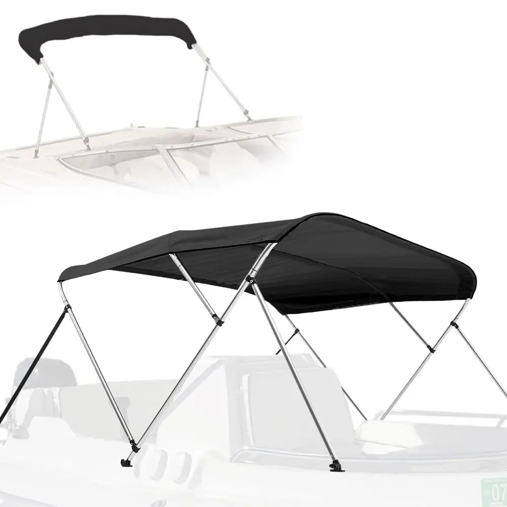 3 Bow Boat Bimini Top Cover Made with Marine-Grade 600D Polyester, Waterproof & UV Resistant Canopy with Storage Boot, 72"L x 85-90"W x 46"H, Sun Protection, Boat Shade, Aluminum, Windproof Straps, 72'' X 85-90'' X 46'' Inches