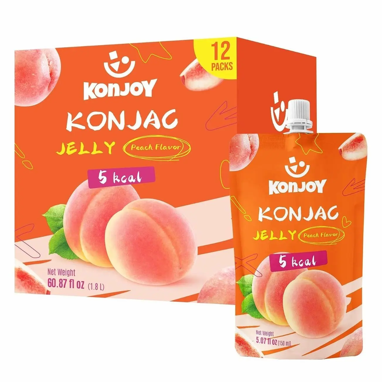 KONJOY Konjac Jelly Mango Flavor, 12 Squeeze Pouches Drinkable Jelly Snack – Low Calorie (5 kcal), Vegan, Gluten-Free, Fat-Free, Keto, Portable On-the-Go Treat, Refreshing Mango Drinkable Jello