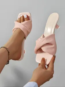 Women's Elegant Solid Color Heeled Sandals, Fashionable Square Toe Sandals for Summer, Lightweight Breathable Comfortable Shoes for Daily Wear, Girl