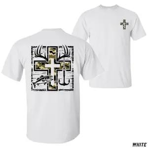Southern Charm Fishing Shirt - Camo Cross Antlers and Bass for a Faithful Adventure Crew Neck Unisex