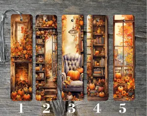 Fall Themed Metal Bookmarks - Metal Finish, 1-Sided Print, Random Tassel, Ideal for Literature & Art Enthusiasts, One-Sided Print