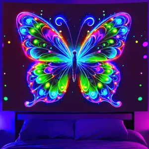 BlissYard Blacklight Tapestry Butterfly 78x59 Inch Glow In The Dark Tapestry Black Light Tapestries Hanging Backdrop UV Reactive for Bedroom Wall Decoration Living Room Artwork Home Room Party Decor