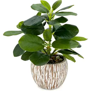 Artificial Potted Plants Life-Like Fake Plant with Farmhouse-Style Cement Planter Feturing Light Wood Tone for Room Bathroom Bedroom Kitchen Office Dese Co