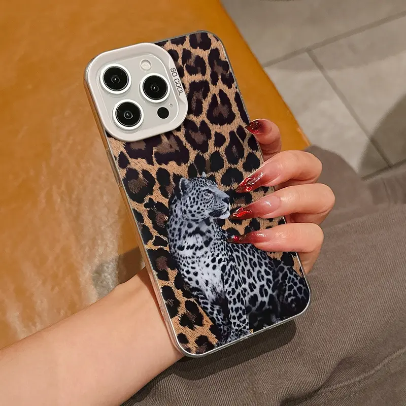 Silver Color Leopard Print Tpu Anti-Drop Durable Phone Case Cover Protector for iPhone 6/7/8/x/XS/XR/XS Max/11/12/13/14/15/16 Pro Max, Perfect Gift for Women Accessories