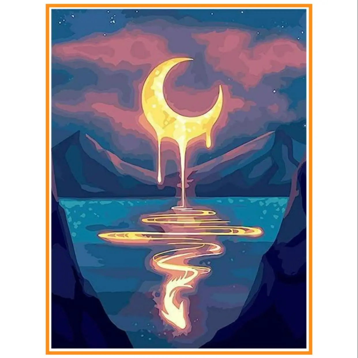 Moon & Mountain & River DIY Diamond Art Colorful Painting Without Frame, 1 Count Diamond Art Colorful Painting Kit, DIY Diamond Art Colorful Painting