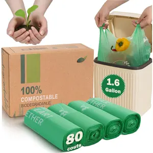 Compost Handle Bags 1.6 Gallon 6Liter Extra Thick 0.6 Mils Compostable  Scrap  Bags with  BPI ASTM D6400 and  OK Compost  Certified  80 Couts