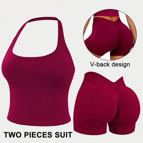 [SIZE UP 1] DEEFY Two Pieces suit Impact Halter Top & V-Back Scrunch Shorts  High Support Butt Lifting Gym Yoga Activewear Set #BackToSchool