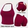 [SIZE UP 1] DEEFY Two Pieces suit Impact Halter Top & V-Back Scrunch Shorts  High Support Butt Lifting Gym Yoga Activewear Set #BackToSchool