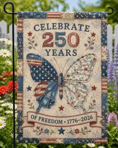 Faux Patchwork Celebrate 250 Years Of Freedoom 1776 2026 Garden Flag, Anniversary 4Th Of July Decor, Usa 250 Years Garden Flag, 250Th Independence Day, Print Only
