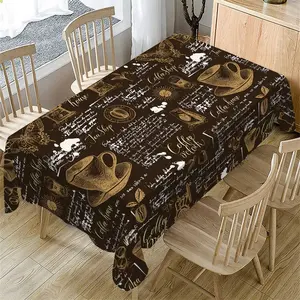Vintage Hand-Painted Coffee Patterned Tablecloth, Rectangular Tablecloth for Home Kitchen, Coffee Shop, Outdoor Camping, Picnic, Party Decoration
