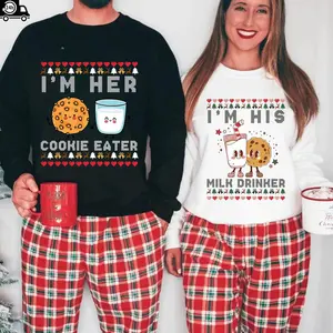 Matching Christmas Cookie Eater & Milk Drinker Couple Sweatshirt, Holiday Xmas Gift for Couples, Xmas Outfit
