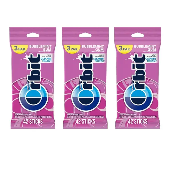 ORBIT Bubblemint Sugar Free Chewing Gum – 9 Count, 3-Pack, 14 pieces inside each