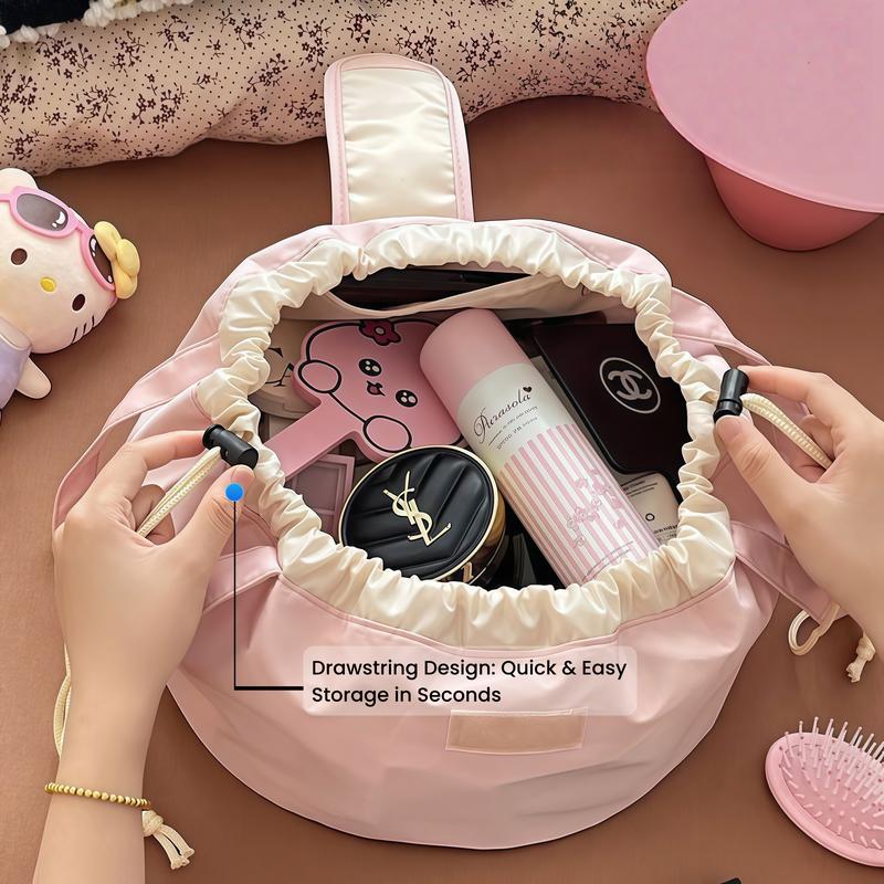 All in One Lazy Drawstring Makeup Bag for Beauty Girls Essential for Home Travel & Business Trips Portable Organized Waterproof Synthetic Material drawstring purse Christmas gift everyday makeup bag Cosmetic Pouch Large Capacity Spacious Premium Material