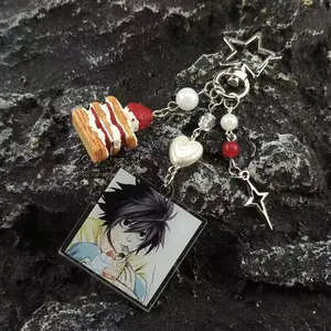 Hot Handmade Anime Death Note L Lawliet Cake Beaded Keychain Bags Charms Aesthetic Handbag Pendant Key Ring Toys Christmas Gifts