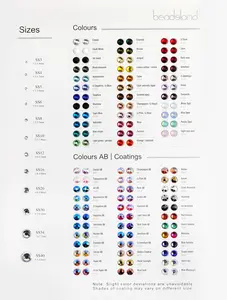 Beadsland Flat Back Rhinestones Sample Card Color Chart