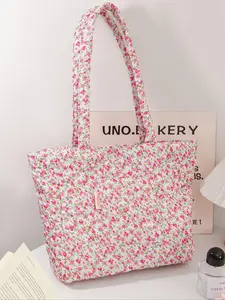 Women's Cute Ditsy Floral Pattern Stylish Tote Bag, Fashionable Large Capacity Shoulder Bag for Daily Used, Casual Trendy Versatile High-quality Daily Commuting Bag, Fashionable Patterned Bag, Casual Commuter Bag, Tote Handbag