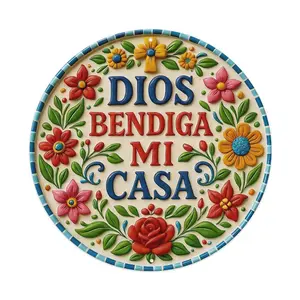 Dios Bendiga Mi Casa Floral Aluminum Sign, Weatherproof 8" Round Metal Wall Art, Vibrant Mexican Floral Home Decor, Easy Hang Plaque for Indoor/Outdoor, Housewarming Blessing Gift