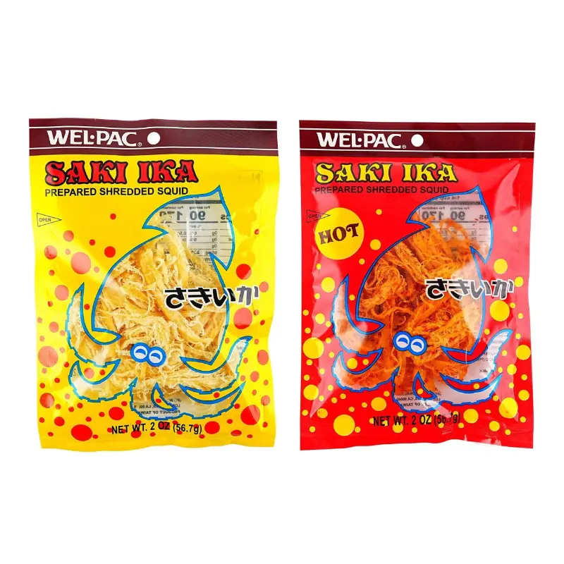 WEL.PAC Spicy/Original Squid Jerky - Authentic Taiwanese Flavor, 56.7g Snack Pack, Chewy, Sweet & Spicy, Perfect for Binge-Watching or Bar Snacks