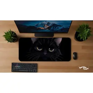 Black Cat Desk Mat | Kawaii Bombay Cat Animal Gaming Computer Setups Mouse Pad, Dark, Office Decor, Desk Accessories, Gift XL
