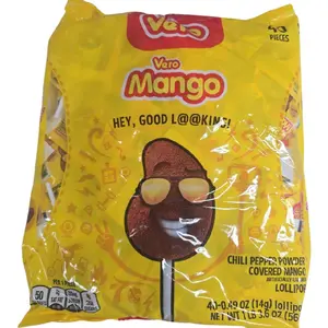 Vero Mango Lollipops Coated with Chili Powder - 40 Count Bag Snack Bonbon, Net Weight 1.39 lb, Sweet & Spicy Candy Treat