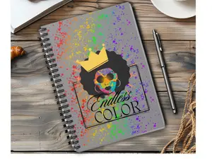 Gray Spiral Notebook with Endless Color Afro Girl Rainbow Sunglasses Design - 118 Ruled Line Pages