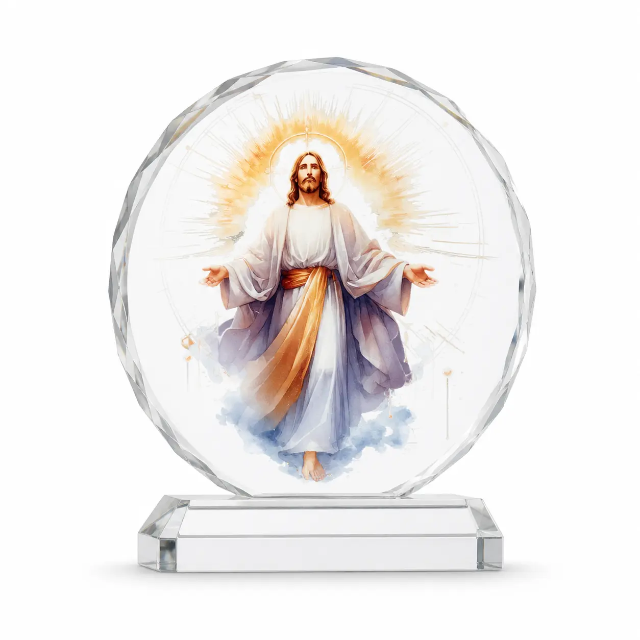 Jesus Christ Glass Plaque with Display Stand, Clear Christian Tabletop Decor, Inspirational Religious Faith Gift for Home, Office, Church & Prayer Room