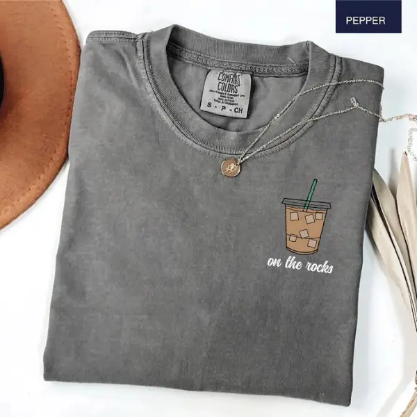 Comfort Colors Iced Coffee Graphic T-Shirt, On The Rocks Cute Drink Tee, Coffee Lover Shirt, Minimal Cafe Aesthetic Outfit