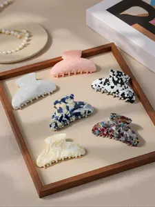 Elegant Acetate Floral Pattern Marble Texture Oval Hair Claw, High-Quality Versatile Ponytail Holder, Perfect for Daily Casual Commuting Parties