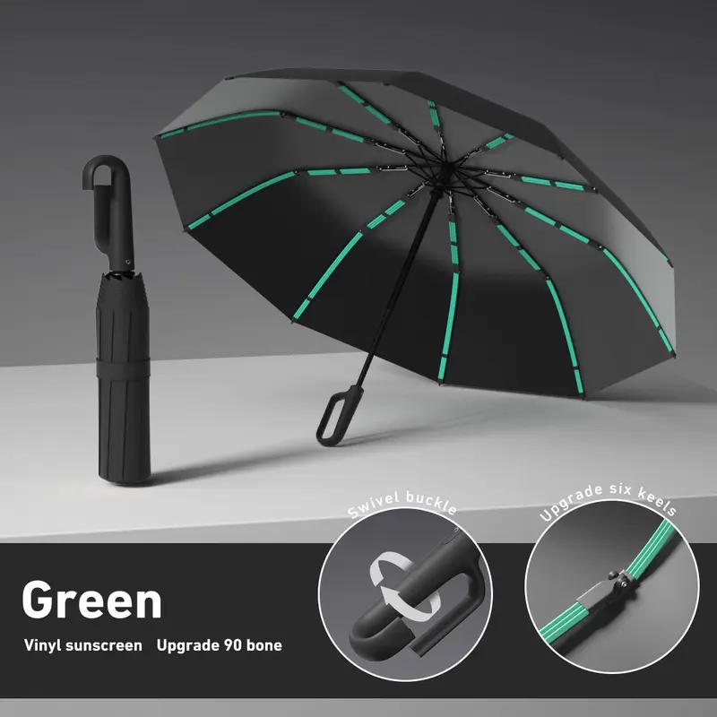 Automatic Folding Umbrella for Adults - 1 Count, 10-Rib, 60 Loop Buckles, One Size, Lightweight, Durable, Windproof, Rainproof, Compact Folding, Foldable Handheld, All Weather, Unisex Home Supplies Umbrellas for Rain