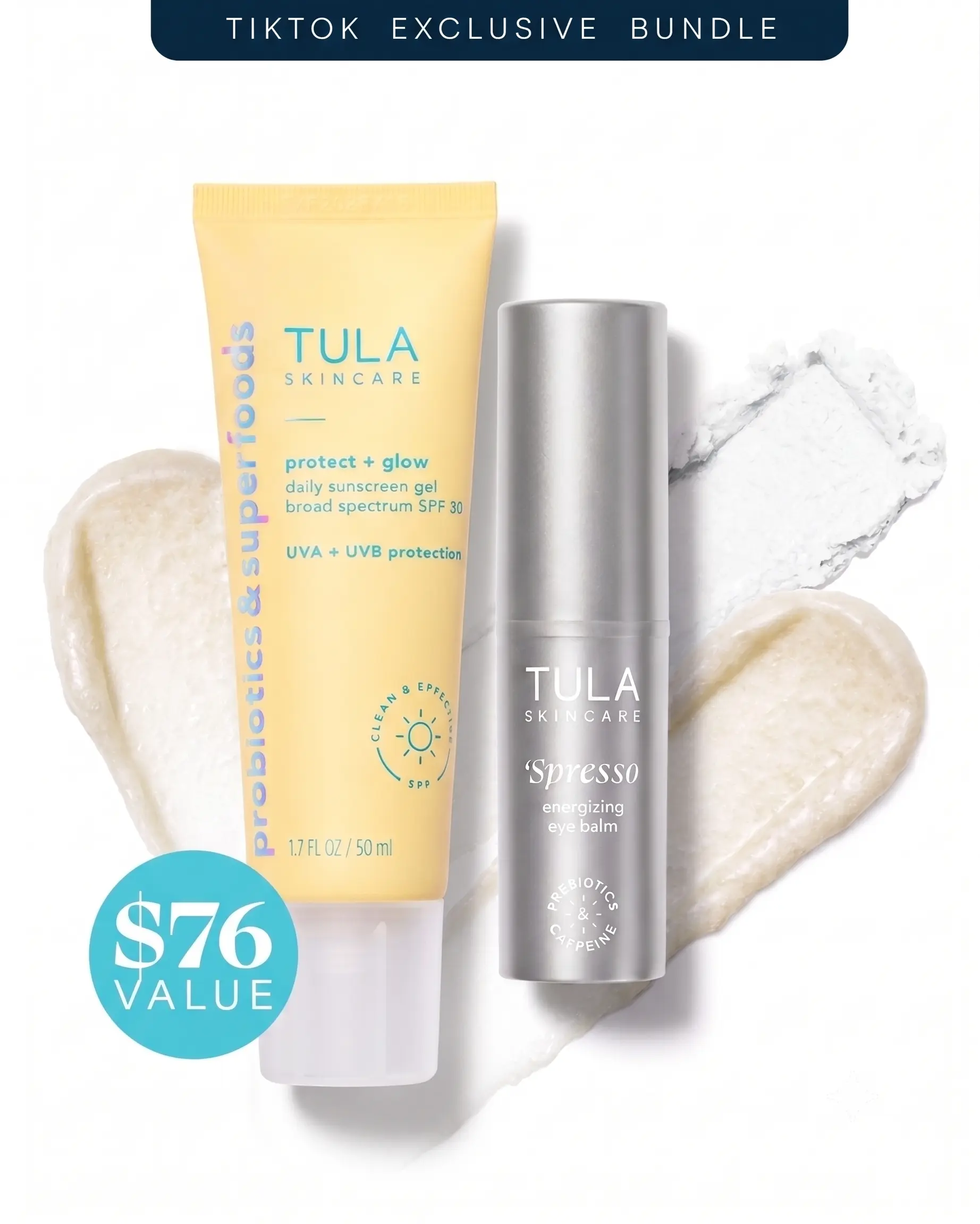 Tula TTS Exclusive Protect & Glow Bundle: Sunscreen Gel SPF 30 & Iced 'Spresso Eye Balm