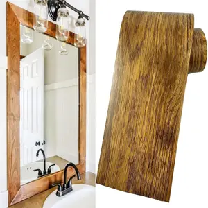 32.8Ft Brown Border Peel & Stick Wood Grain Wallpaper Border Removable Waterproof Bathroom Mirror Frame Sticker (Brown)
