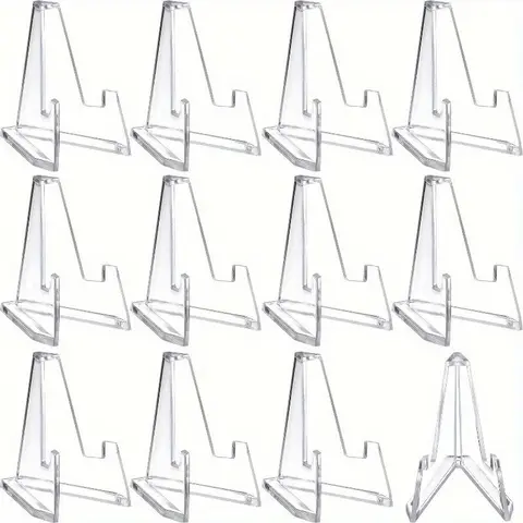 12pcs, Mini Clear Acrylic Easel Stands Coin Display Easel Holder Baseball Sports Card Stands Trading Graded Card Easel Stand Transparent Card Holder Desk Accessories