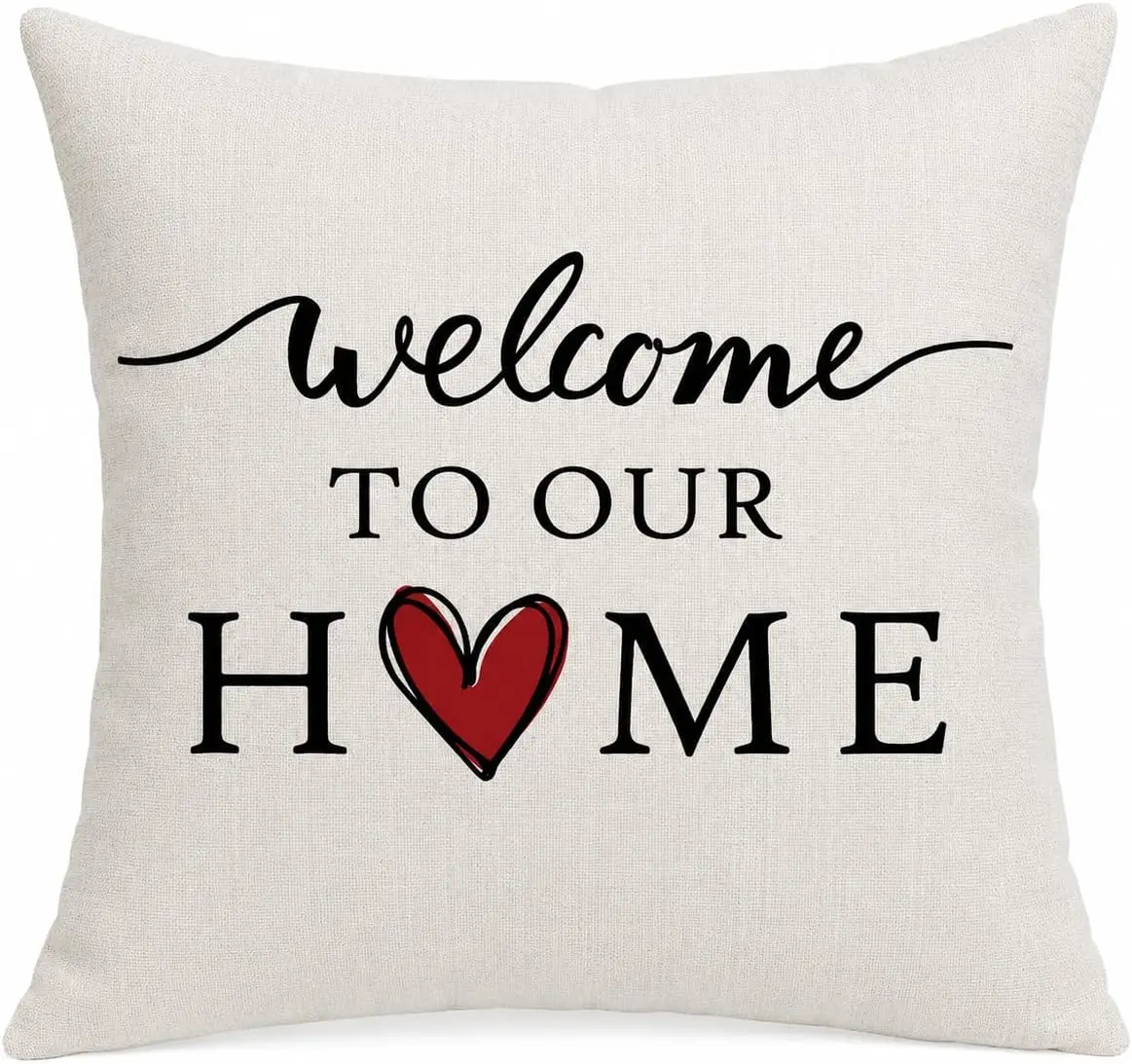 Huglina Welcome to Our Home Decorative Throw Pillow 18x18", Farmhouse Decorative Accent Cushion with Insert Included, Rustic Linen-Look Home Decor for Sofa Couch Bed