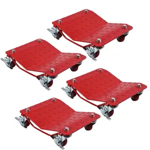 4-Piece Car Dolly Set, 6000 LBS Heavy-Duty Vehicle Tire Moving Dolly with 360° Swivel Wheels, Vibrant Red Finish