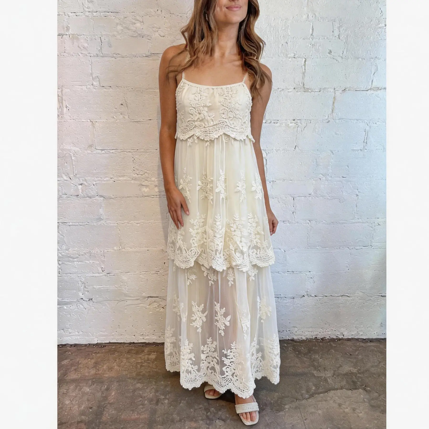 Women's Floral Lace Maxi Dress, Elegant V-Neck Sleeveless Spaghetti Strap Summer Gown for Party Date Night, Womens Dresses, Maxi Dress For Women