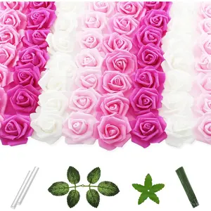 100 Pcs 2 Inch Artificial Flowers Faux Foam Fake Rose Head Bulk for Home Wedding Decoration Bridal Shower Wall Table Centerpiece Arrangement DIY Craft (4 Shades of Pink White)