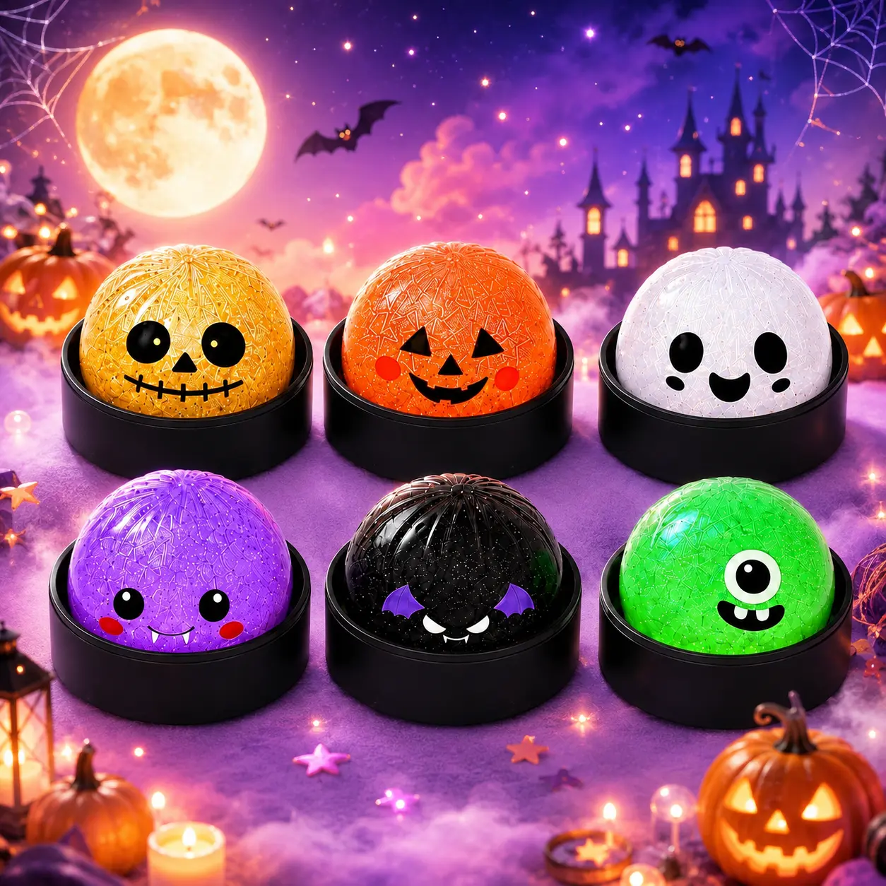 4PCS/6PCS Halloween Glitter Ghost Dumpling Squeeze Toys - Stress Relief Squishy Fidget Toys, Portable Hand Decompression Items, Halloween Party Favors