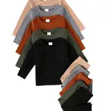 【Black Friday】Boys' 10-Piece Casual Waffle-Texture Long-Sleeve Tops and Pants Matching Set, Soft Comfortable Solid-Color Outfits, Perfect for Daily Wear