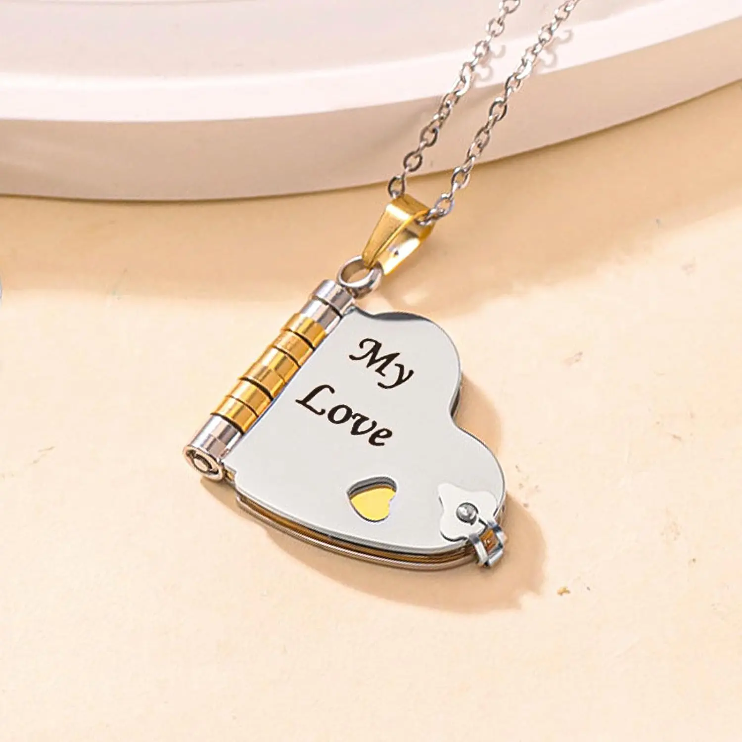 Stainless Steel Star Book Necklace Locket with Engraved 'My Love' Text for Women, Sentimental Keepsake Jewelry & Birthday Gift Ideas, Engraved Text, Christmas, Elegant